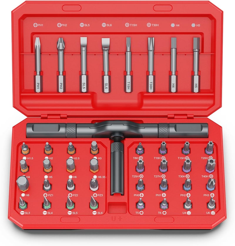 Bomivoi 42 in 1 Magnetic Screwdriver Set, DIY Ratchet Screwdriver Set, Multi Bit Magnetic Drive Set with Detachable Ratchet Handle, Portable Compact Repair Tool Kit for Furniture Computer Bicycle Red - Image 1